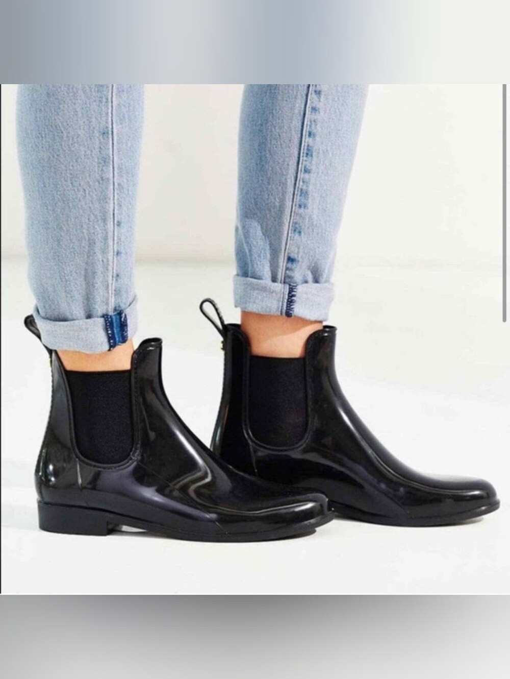 Sam Edelman Black Tinsley Glossy Chelsea Rain Boots Size 7